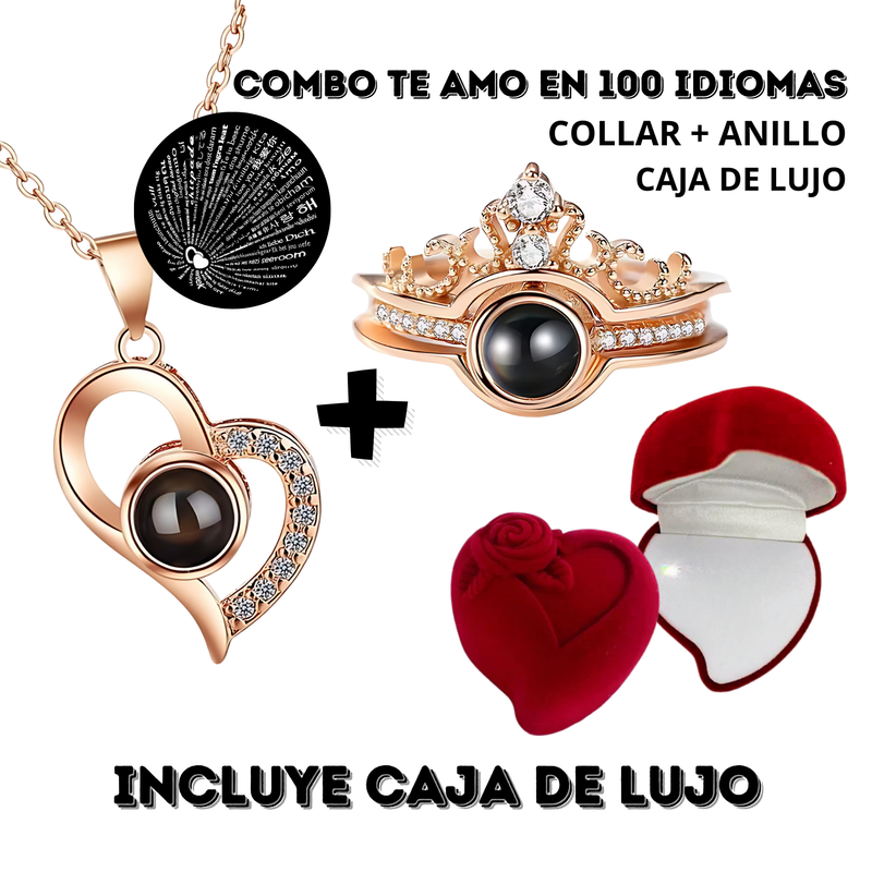 COMBO Te Amo 100 Idiomas COLLAR+ANILLO